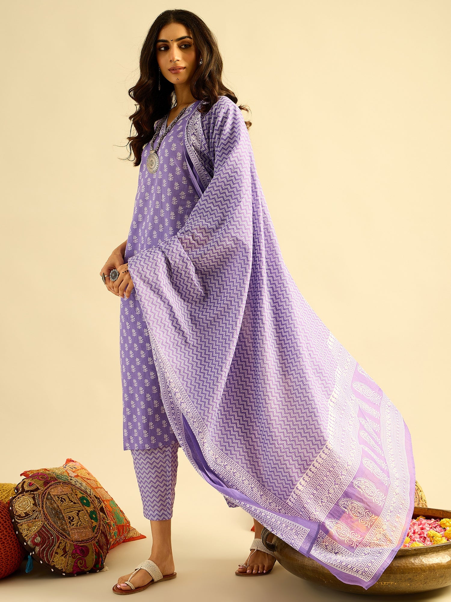 Lavender Kurta Sets  For women,indo era, indoera, kurta set for women, women kurta set, women suit, summer wear for women, cotton suit set, women cotton kurta, cotton kurta with dupatta
