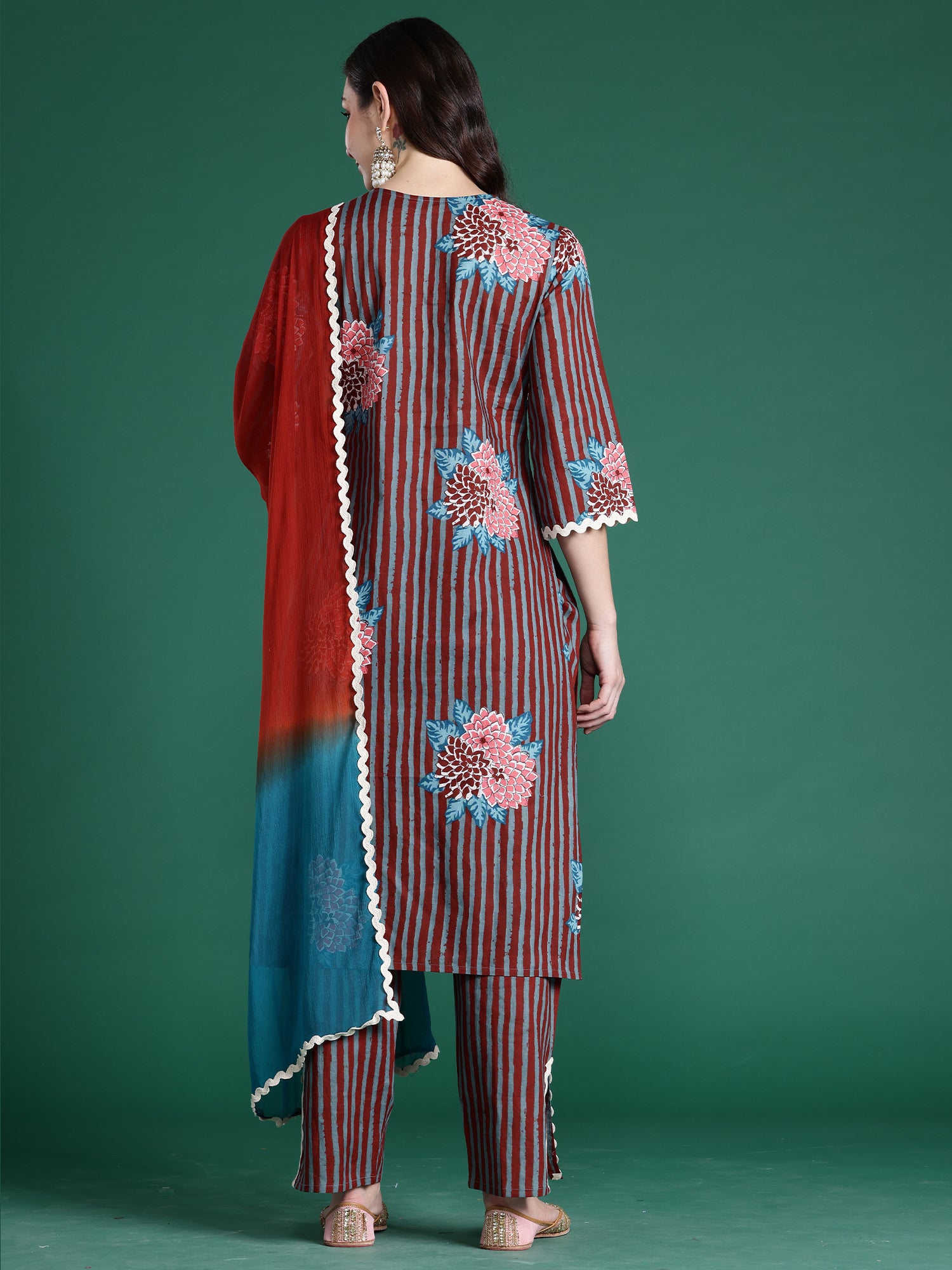 Indo Era Multi Printed Straight Kurta Trousers With Dupatta Set