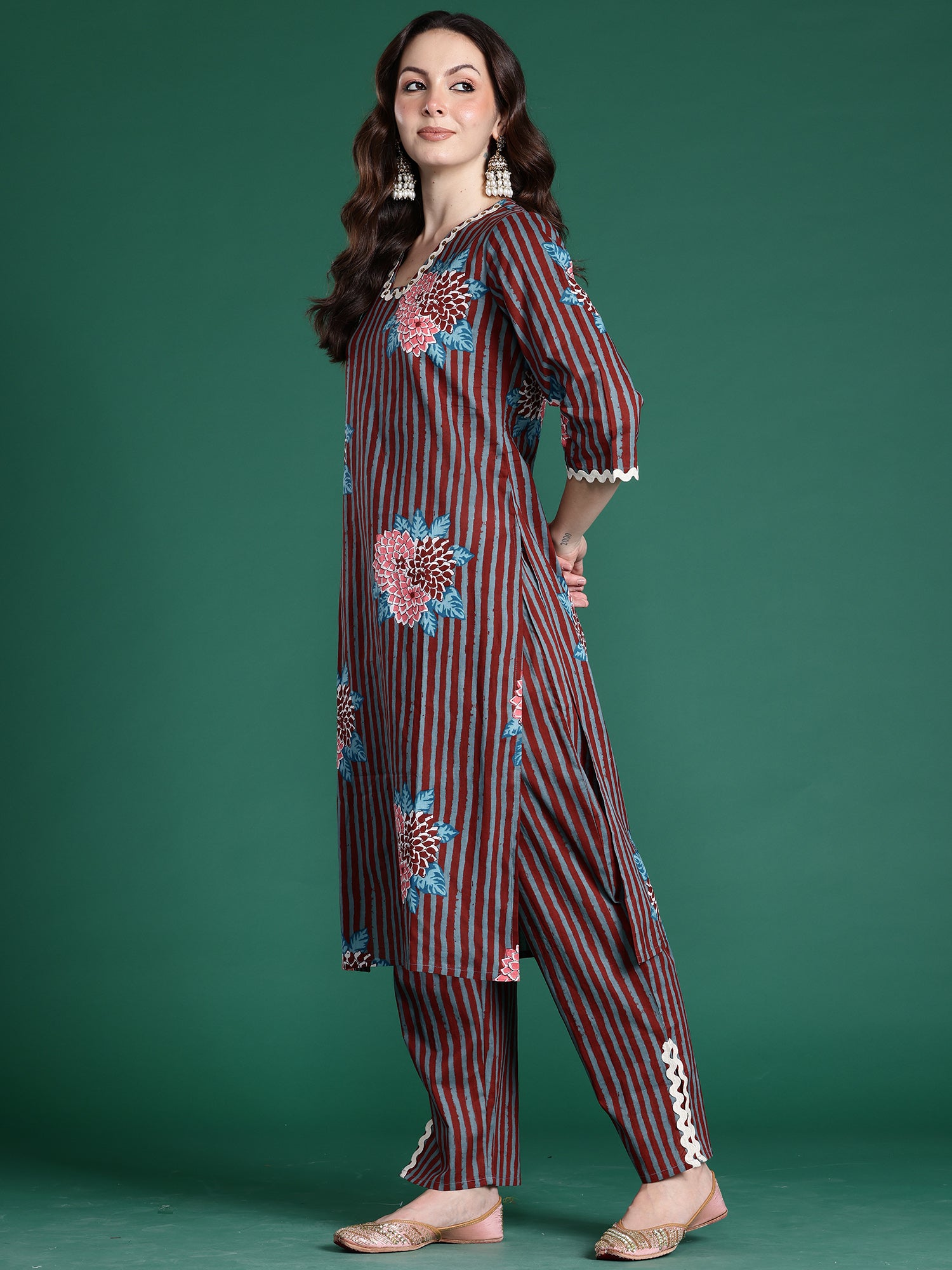 Indo Era Multi Printed Straight Kurta Trousers With Dupatta Set