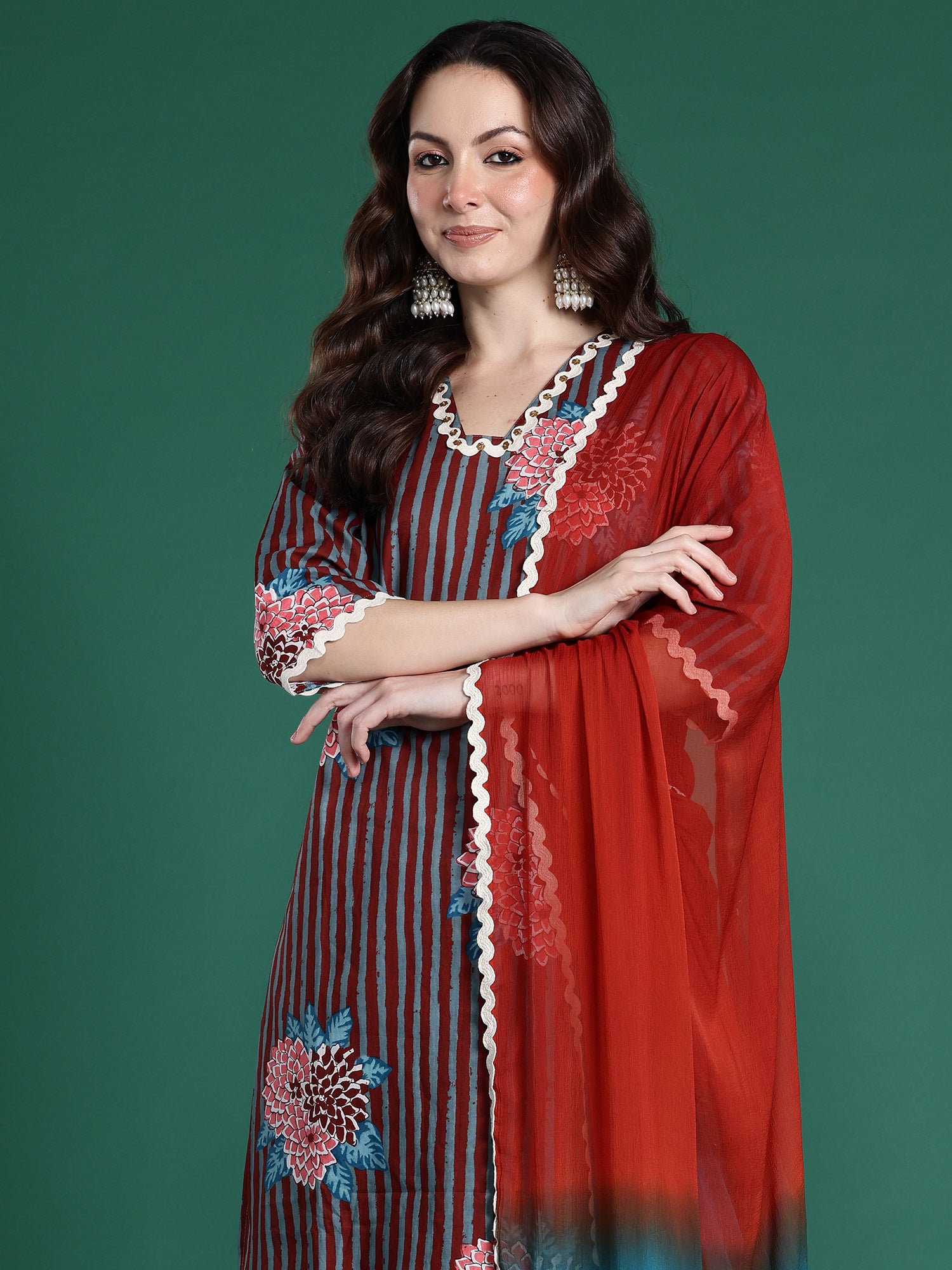 Indo Era Multi Printed Straight Kurta Trousers With Dupatta Set