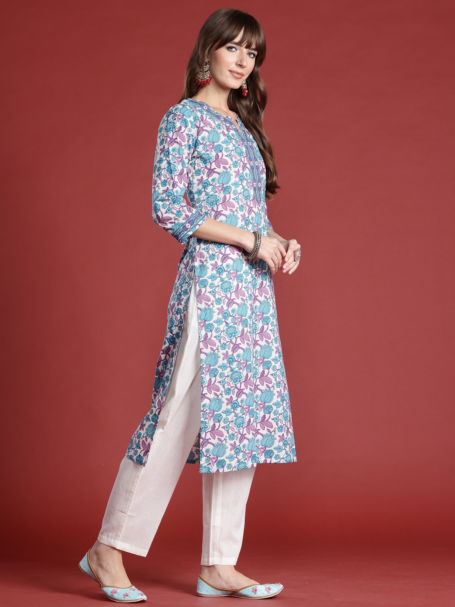 indo era, suit, kurta set for women, indo era kurta, kurta sets for ladies, summer dresses for women, 3 piece suit, cotton kurta set for women, new arrivals, women kurti plazo set, women in suit, kurta suit, floral kurta, short suit, spring summer, Off White suit