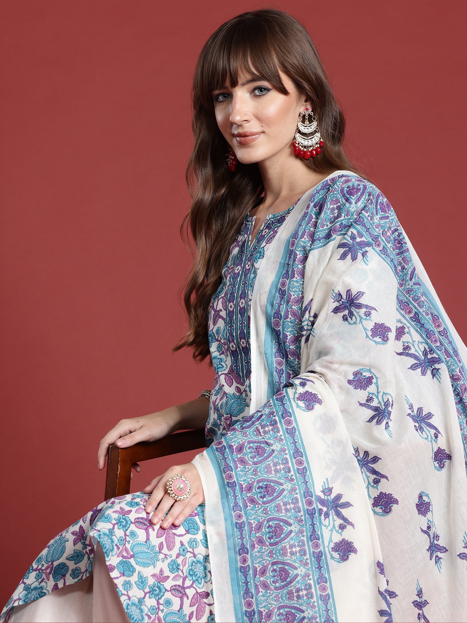 indo era, suit, kurta set for women, indo era kurta, kurta sets for ladies, summer dresses for women, 3 piece suit, cotton kurta set for women, new arrivals, women kurti plazo set, women in suit, kurta suit, floral kurta, short suit, spring summer, Off White suit