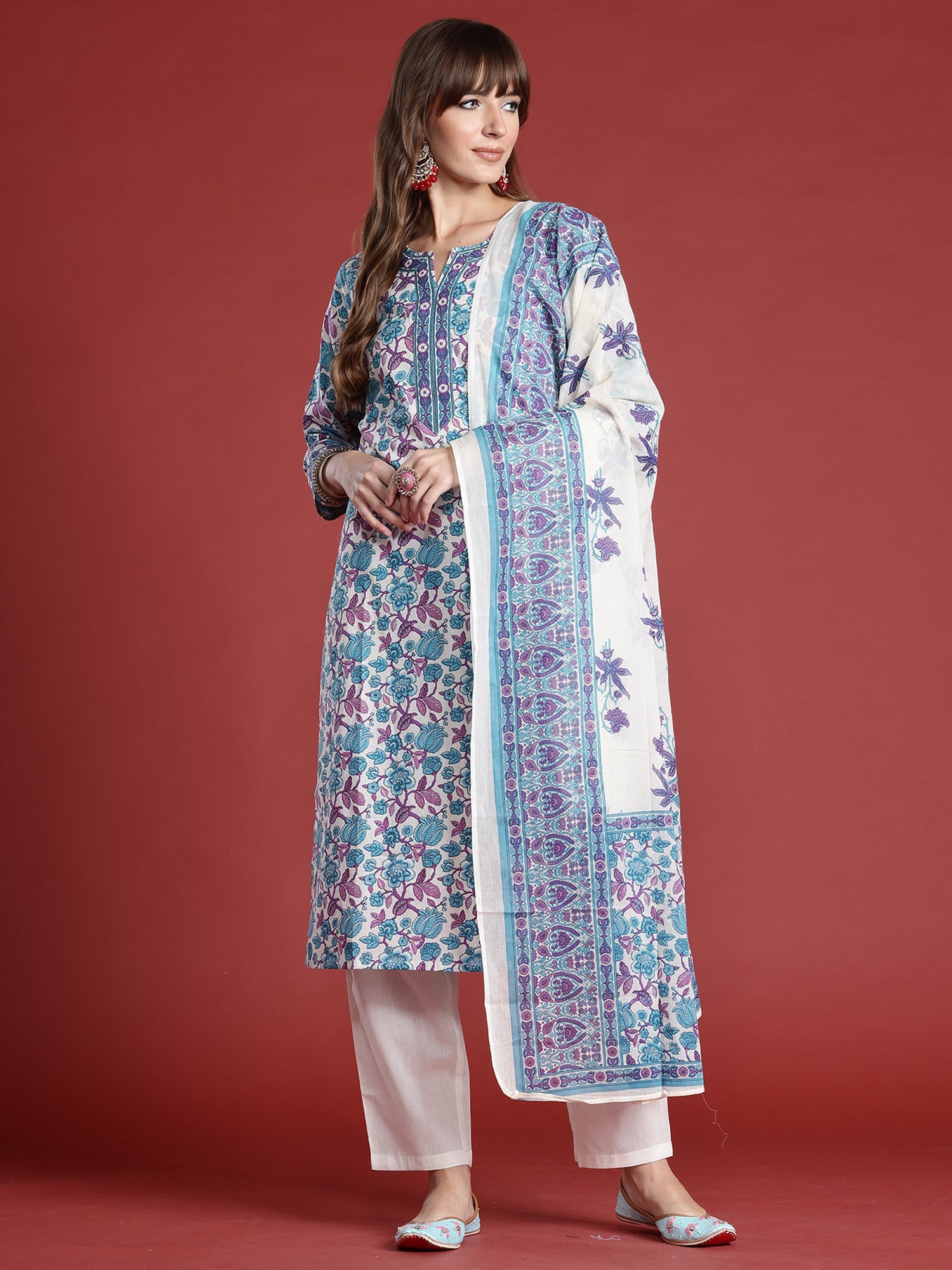 indo era, suit, kurta set for women, indo era kurta, kurta sets for ladies, summer dresses for women, 3 piece suit, cotton kurta set for women, new arrivals, women kurti plazo set, women in suit, kurta suit, floral kurta, short suit, spring summer, Off White suit