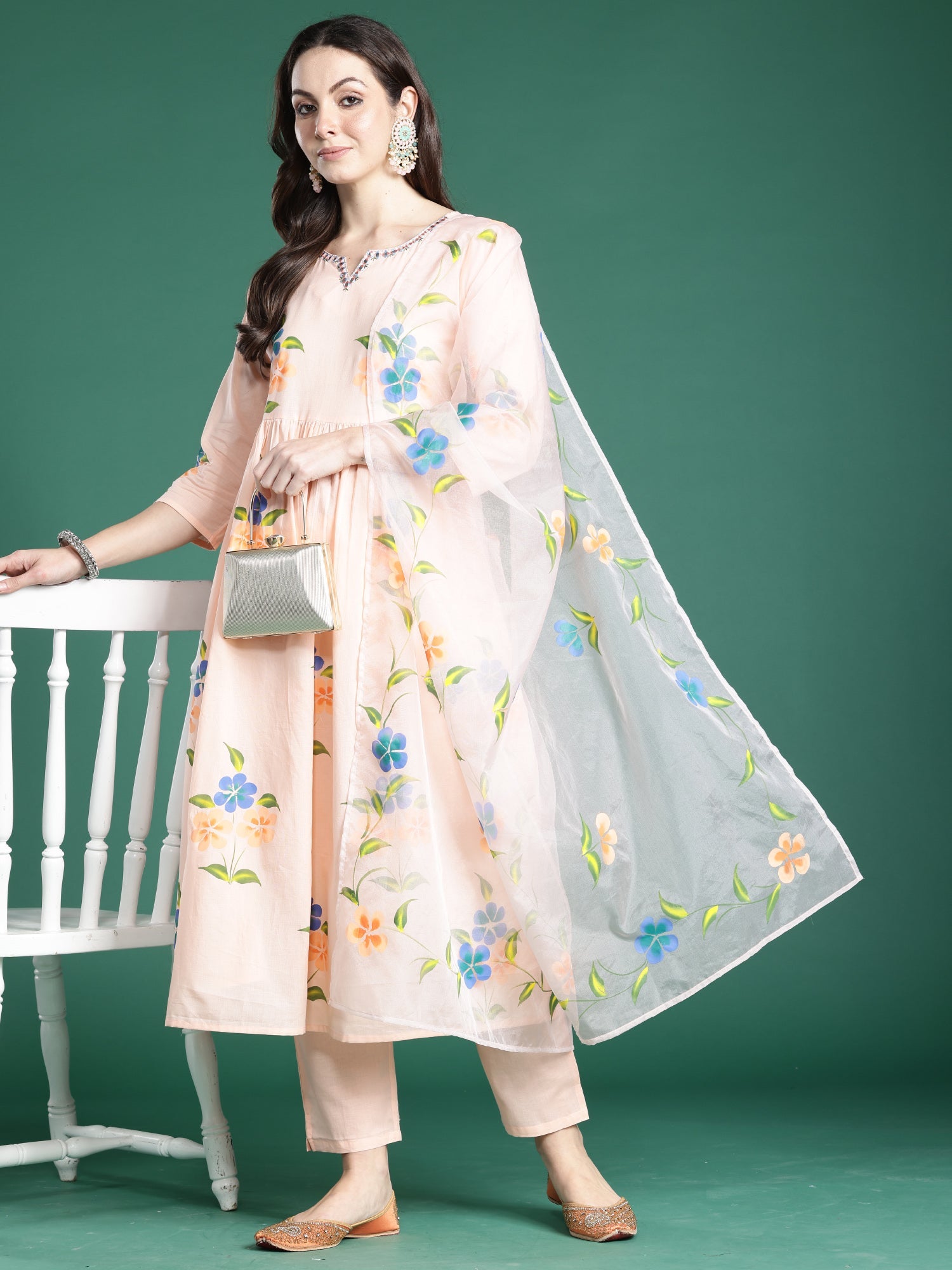 indo era, suit, kurta set for women, indo era kurta, kurta sets for ladies, summer dresses for women, 3 piece suit, cotton kurta set for women, new arrivals, women kurti plazo set, women in suit, kurta suit, floral kurta, short suit, spring summer, Peach suit