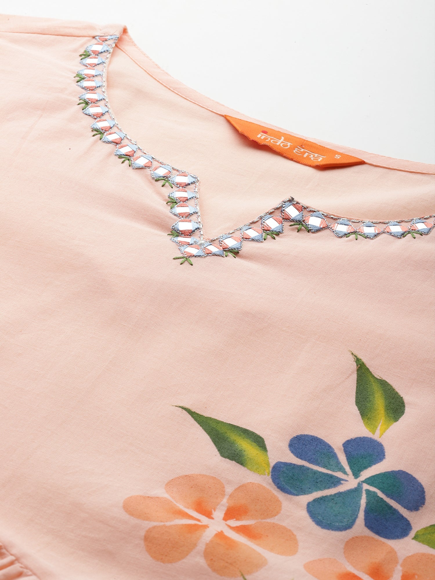 indo era, suit, kurta set for women, indo era kurta, kurta sets for ladies, summer dresses for women, 3 piece suit, cotton kurta set for women, new arrivals, women kurti plazo set, women in suit, kurta suit, floral kurta, short suit, spring summer, Peach suit