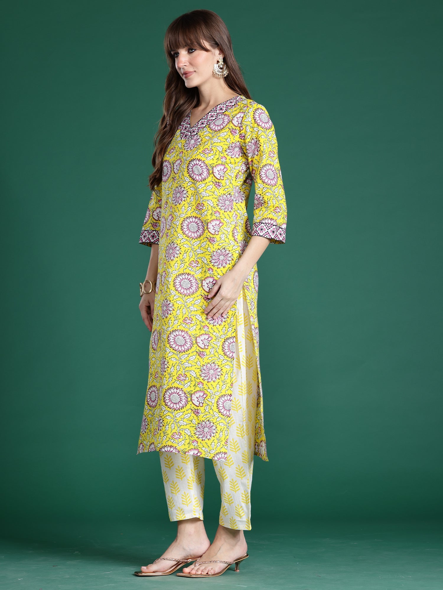 indo era, suit, kurta set for women, indo era kurta, kurta sets for ladies, summer dresses for women, 3 piece suit, cotton kurta set for women, new arrivals, women kurti plazo set, women in suit, kurta suit, floral kurta, short suit, spring summer, Yellow suit