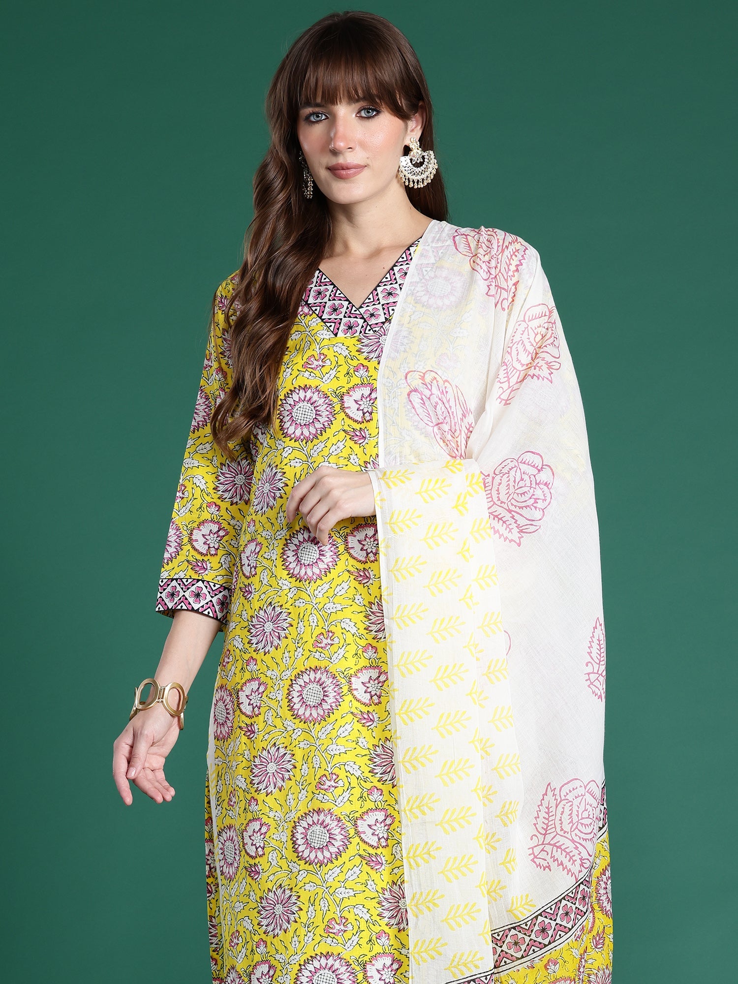 indo era, suit, kurta set for women, indo era kurta, kurta sets for ladies, summer dresses for women, 3 piece suit, cotton kurta set for women, new arrivals, women kurti plazo set, women in suit, kurta suit, floral kurta, short suit, spring summer, Yellow suit