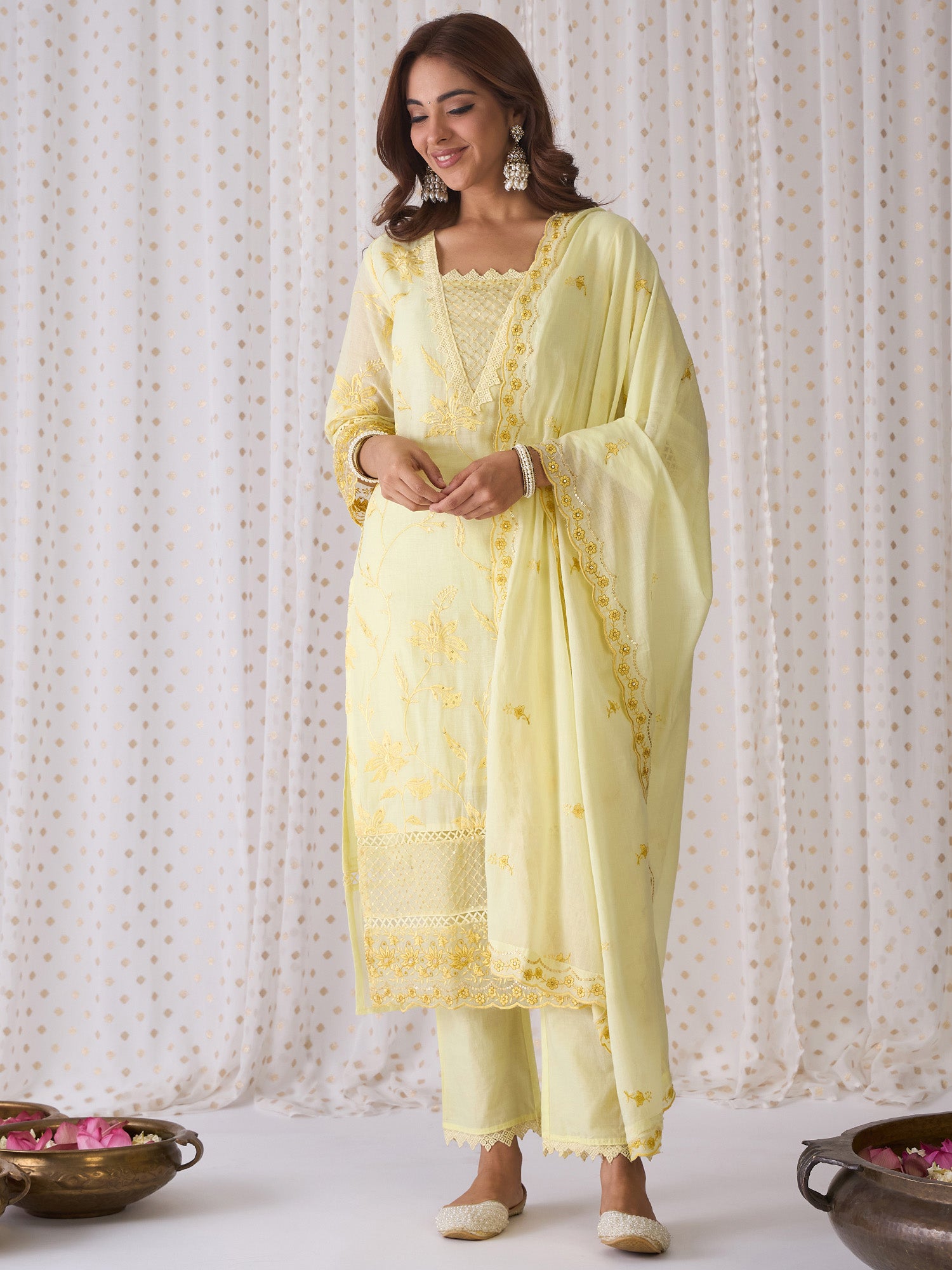 Yellow Kurta Sets  For women,indo era, indoera, kurta set for women, women kurta set, women suit, summer wear for women, festive suit for women, mother's day outfit, dress for mother, mother's day special, kurta set for women, kurta for women, kurta trouser and dupatta