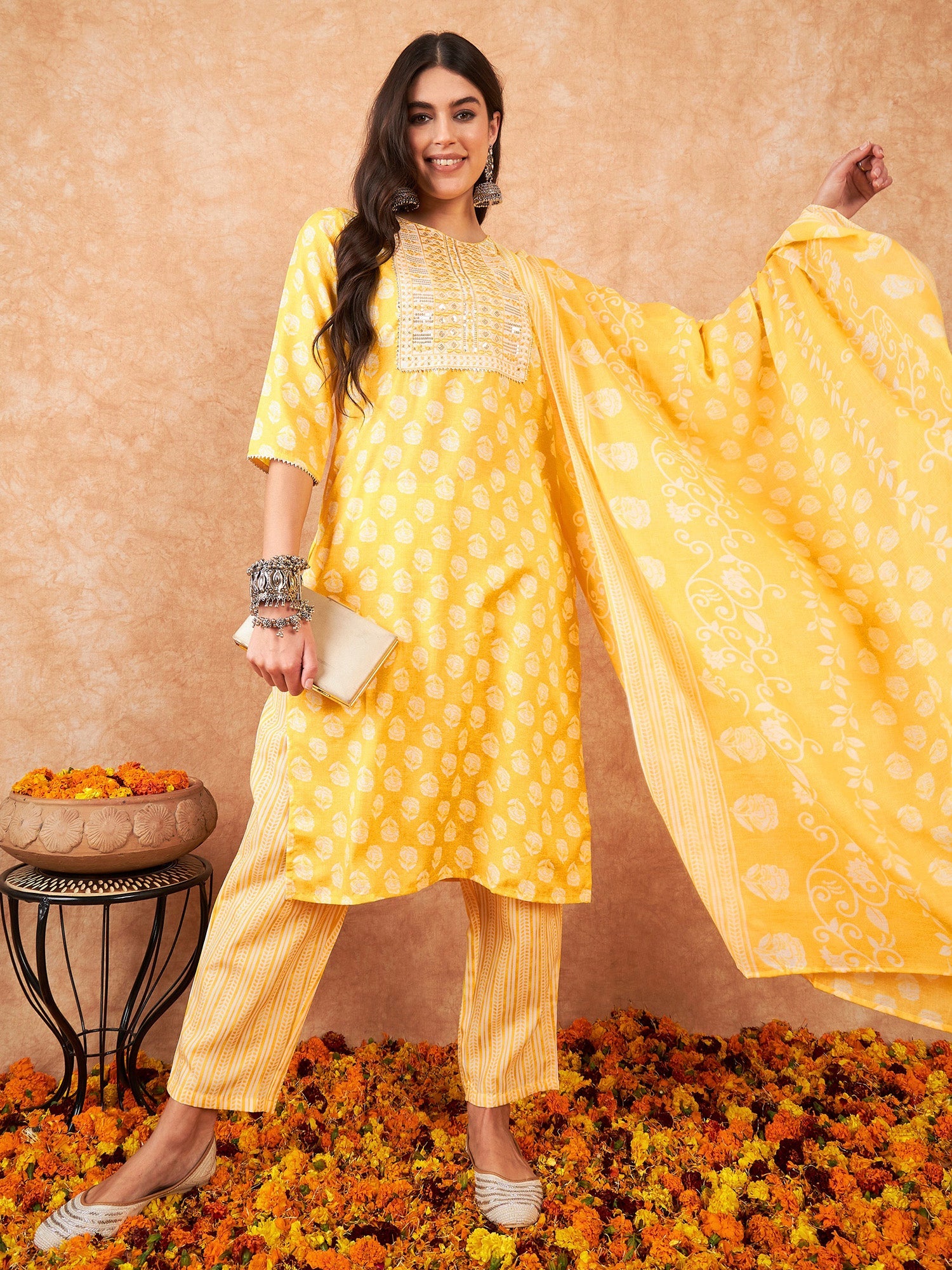 Yellow Kurta Sets  For women,indo era, indoera, kurta set for women, women kurta set, women suit, summer wear for women, cotton suit set, women cotton kurta, cotton kurta with dupatta