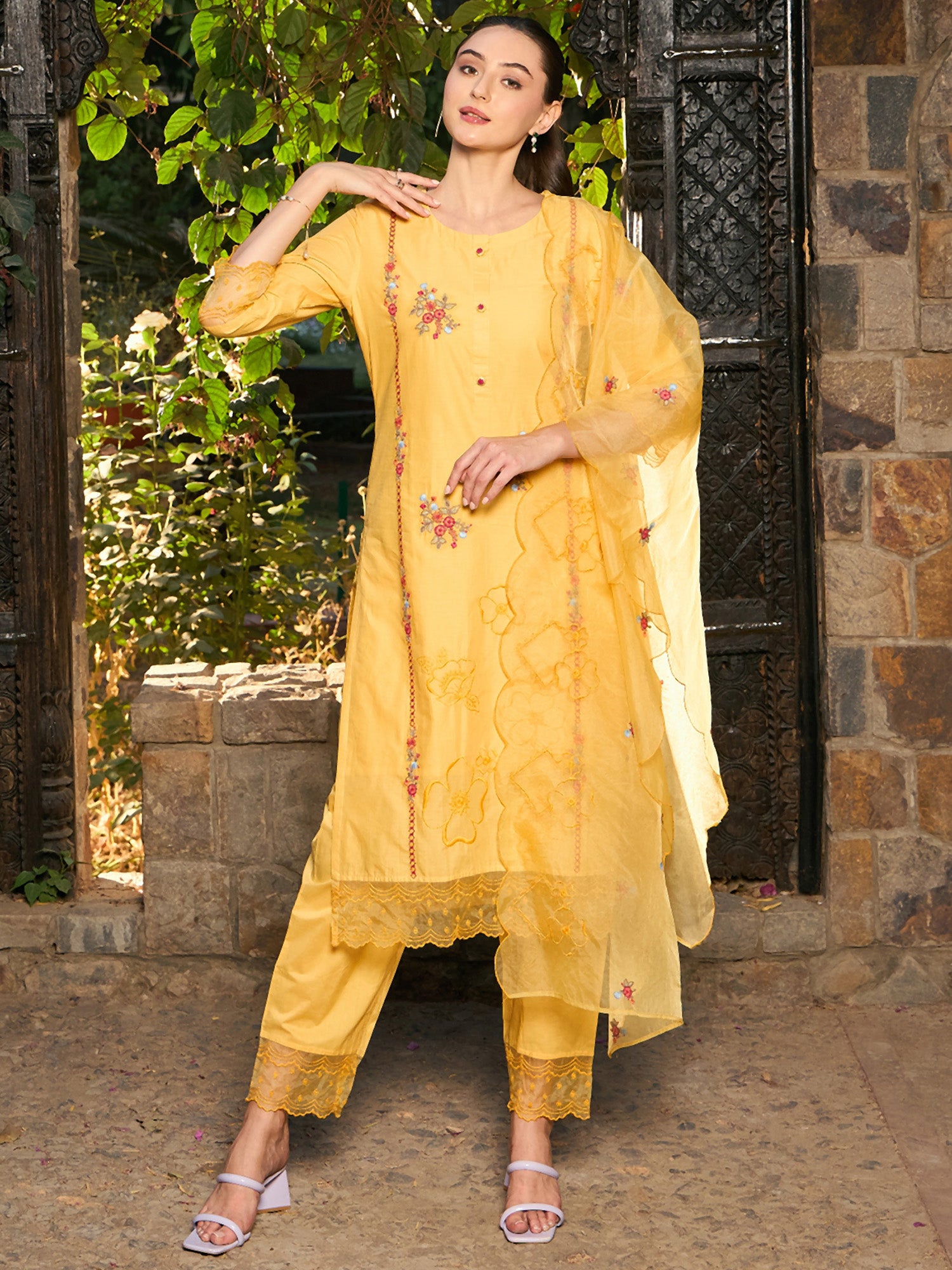 Yellow Kurta Sets  For women,indo era, indoera, kurta set for women, women kurta set, women suit, summer wear for women, cotton suit set, women cotton kurta, cotton kurta with dupatta