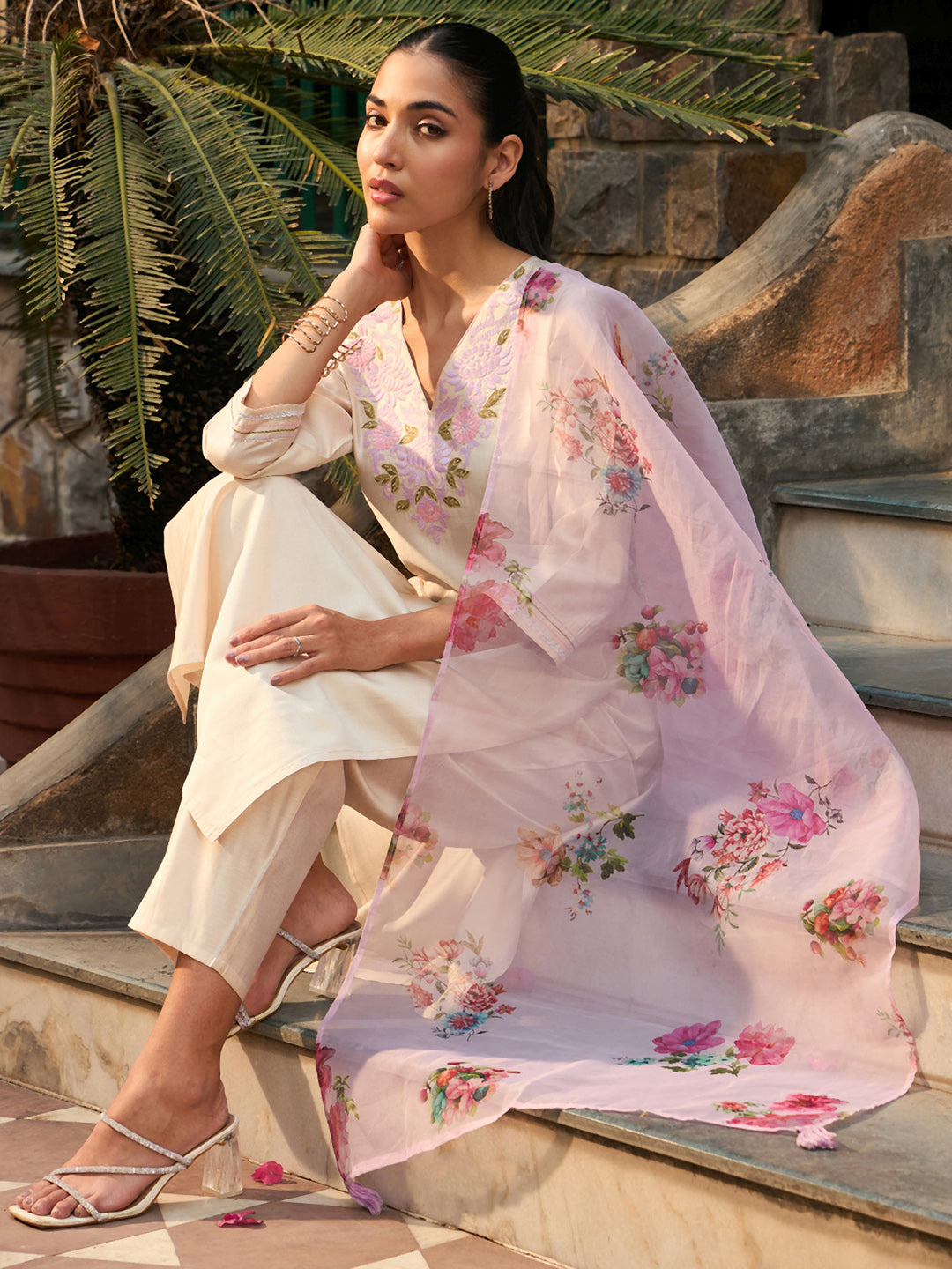 Off White Kurta Sets  For women,indo era, indoera, kurta set for women, women kurta set, women suit, summer wear for women, festive suit for women, mother's day outfit, dress for mother, mother's day special, kurta set for women, kurta for women, kurta trouser and dupatta