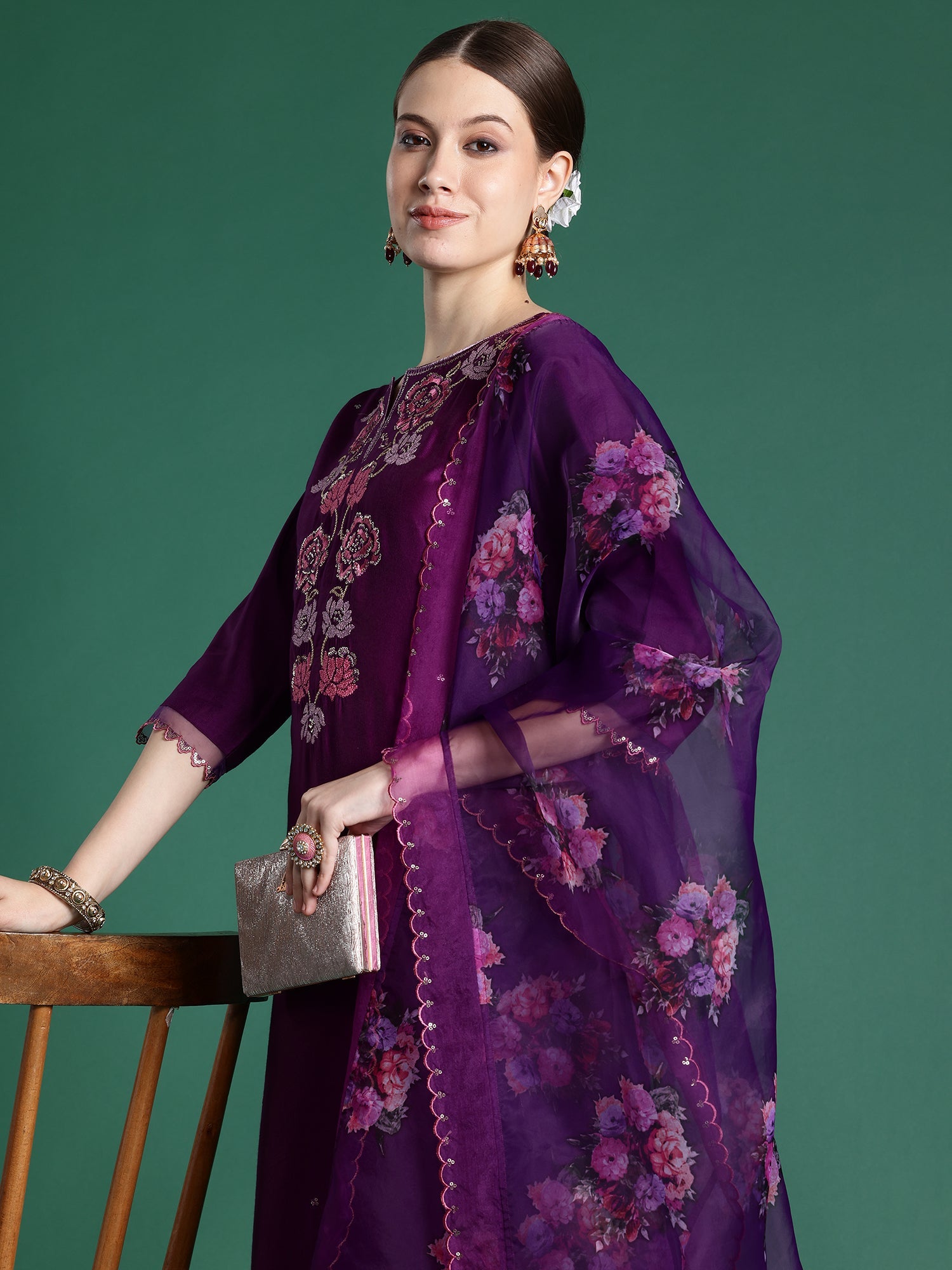 indo era, suit, kurta set for women, indo era kurta, kurta sets for ladies, summer dresses for women, 3 piece suit, cotton kurta set for women, new arrivals, women kurti plazo set, women in suit, kurta suit, floral kurta, short suit, spring summer, Purple suit