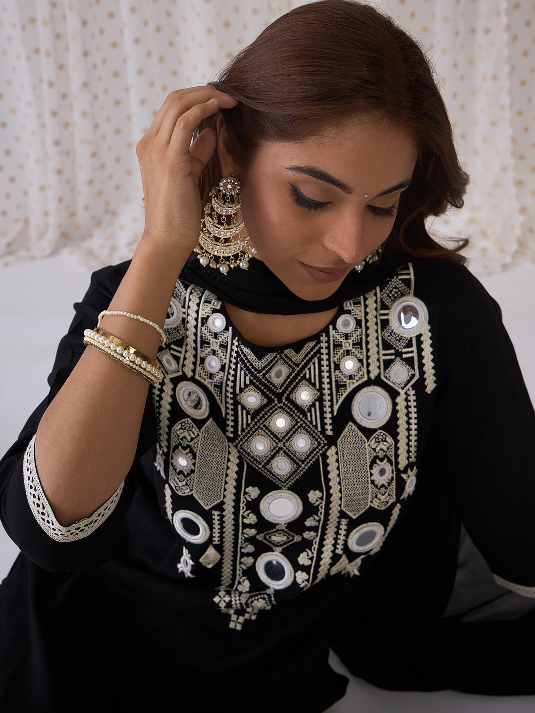 Black Kurta Sets  For women,indo era, indoera, kurta set for women, women kurta set, women suit, summer wear for women, festive suit for women, mother's day outfit, dress for mother, mother's day special, kurta set for women, kurta for women, kurta trouser and dupatta