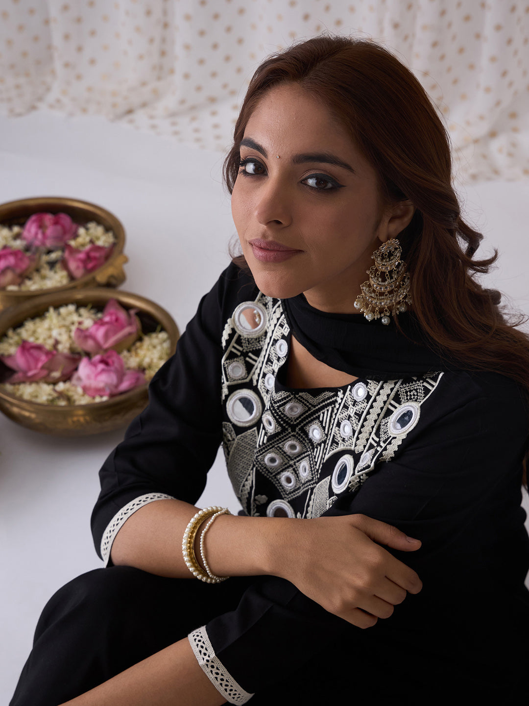 Black Kurta Sets  For women,indo era, indoera, kurta set for women, women kurta set, women suit, summer wear for women, festive suit for women, mother's day outfit, dress for mother, mother's day special, kurta set for women, kurta for women, kurta trouser and dupatta