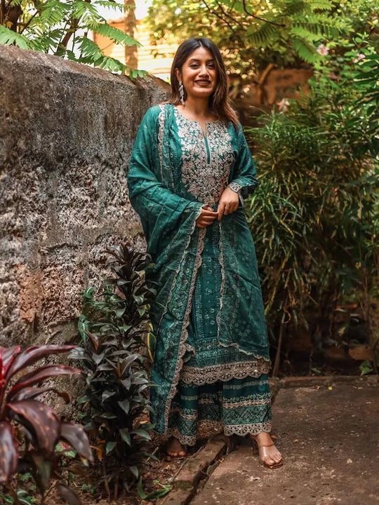 Indo Era Floral Printed Regular Sequinned Kurta With Sharara & Dupatta