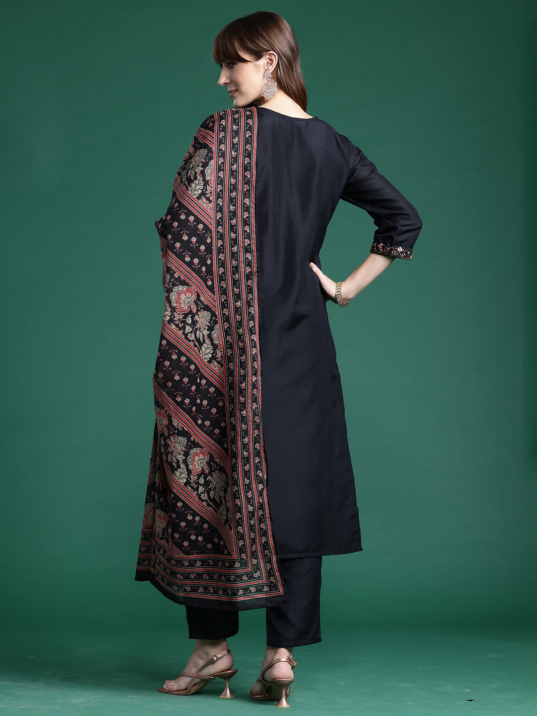 Black Kurta Sets  For women,indo era, indoera, kurta set for women, women kurta set, women suit, summer wear for women, festive suit for women, mother's day outfit, dress for mother, mother's day special, kurta set for women, kurta for women, kurta trouser and dupatta