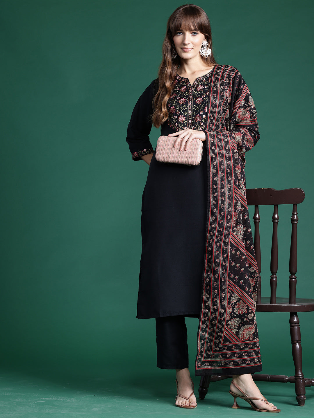 Black Kurta Sets  For women,indo era, indoera, kurta set for women, women kurta set, women suit, summer wear for women, festive suit for women, mother's day outfit, dress for mother, mother's day special, kurta set for women, kurta for women, kurta trouser and dupatta