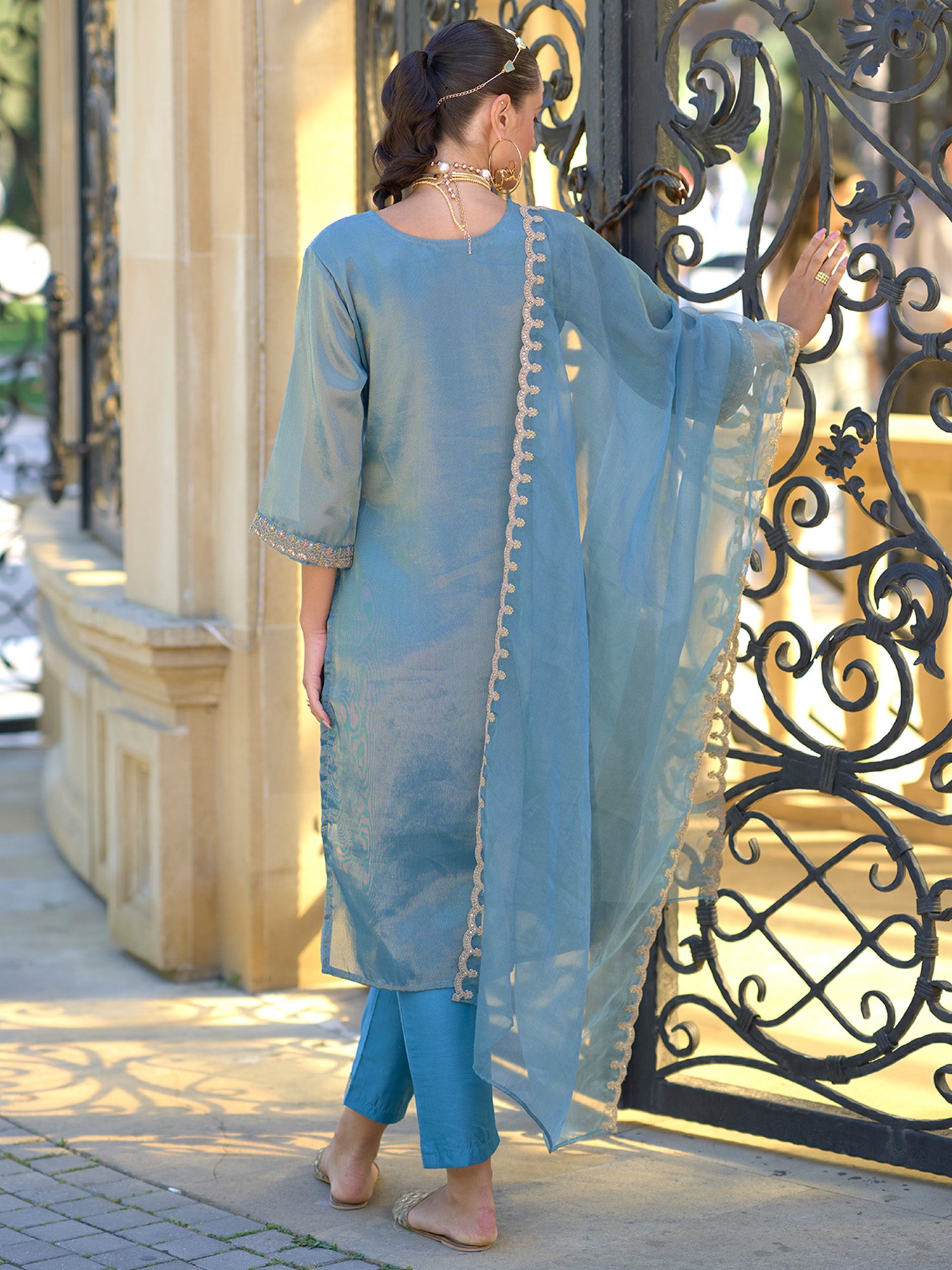 Blue Kurta Sets  For women,indo era, indoera, kurta set for women, women kurta set, women suit, summer wear for women, festive suit for women, mother's day outfit, dress for mother, mother's day special, kurta set for women, kurta for women, kurta trouser and dupatta
