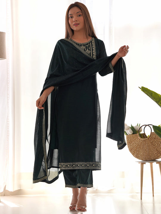Indo Era Green yoke design Kurta with Trousers with dupatta