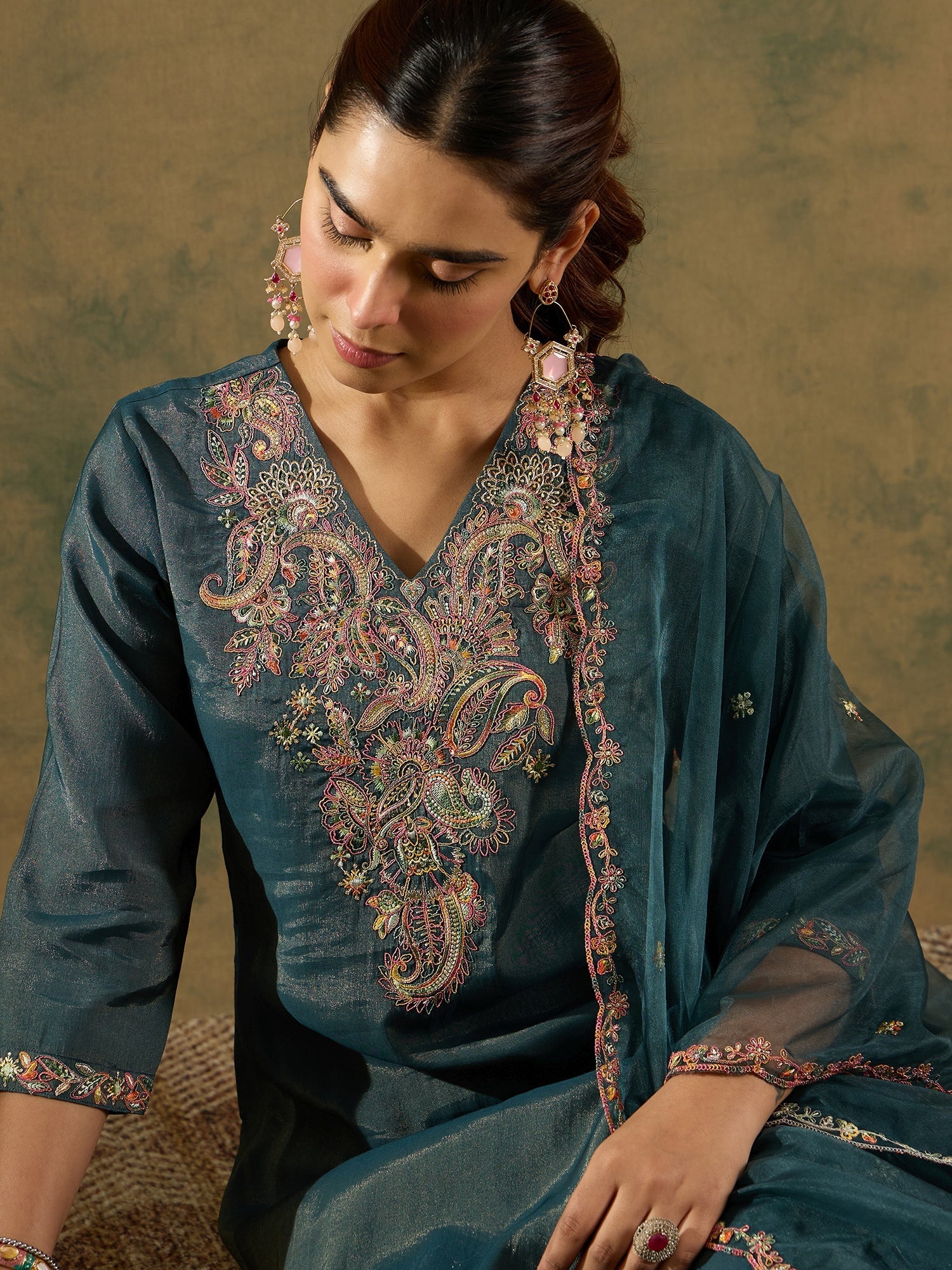 indo era, suit, kurta set for women, indo era kurta, kurta sets for ladies, summer dresses for women, 3 piece suit, cotton kurta set for women, new arrivals, women kurti plazo set, women in suit, kurta suit, floral kurta, short suit, spring summer, Green suit