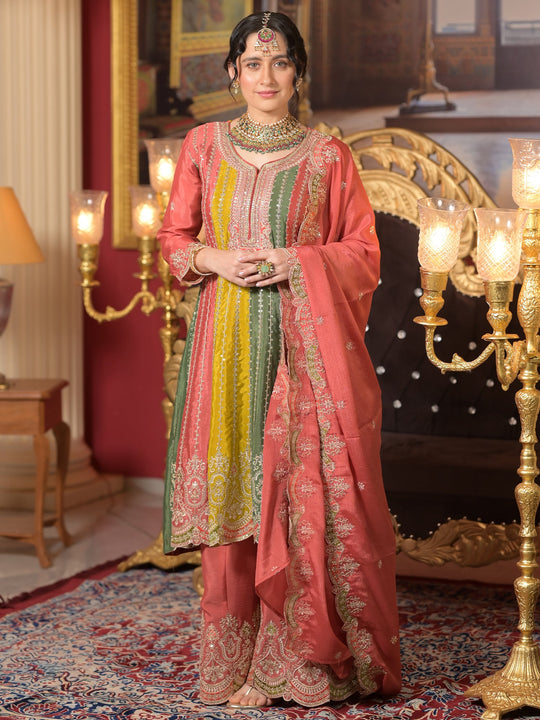 Indo Era Multi Embroidered A-Line Kurta Palazzos With Dupatta set