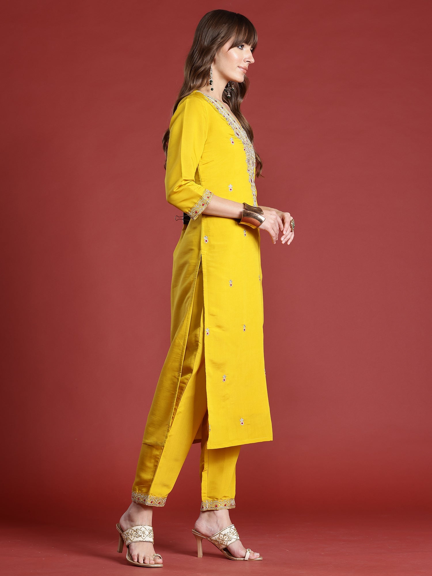 indo era, suit, kurta set for women, indo era kurta, kurta sets for ladies, summer dresses for women, 3 piece suit, cotton kurta set for women, new arrivals, women kurti plazo set, women in suit, kurta suit, floral kurta, short suit, spring summer, Mustard suit