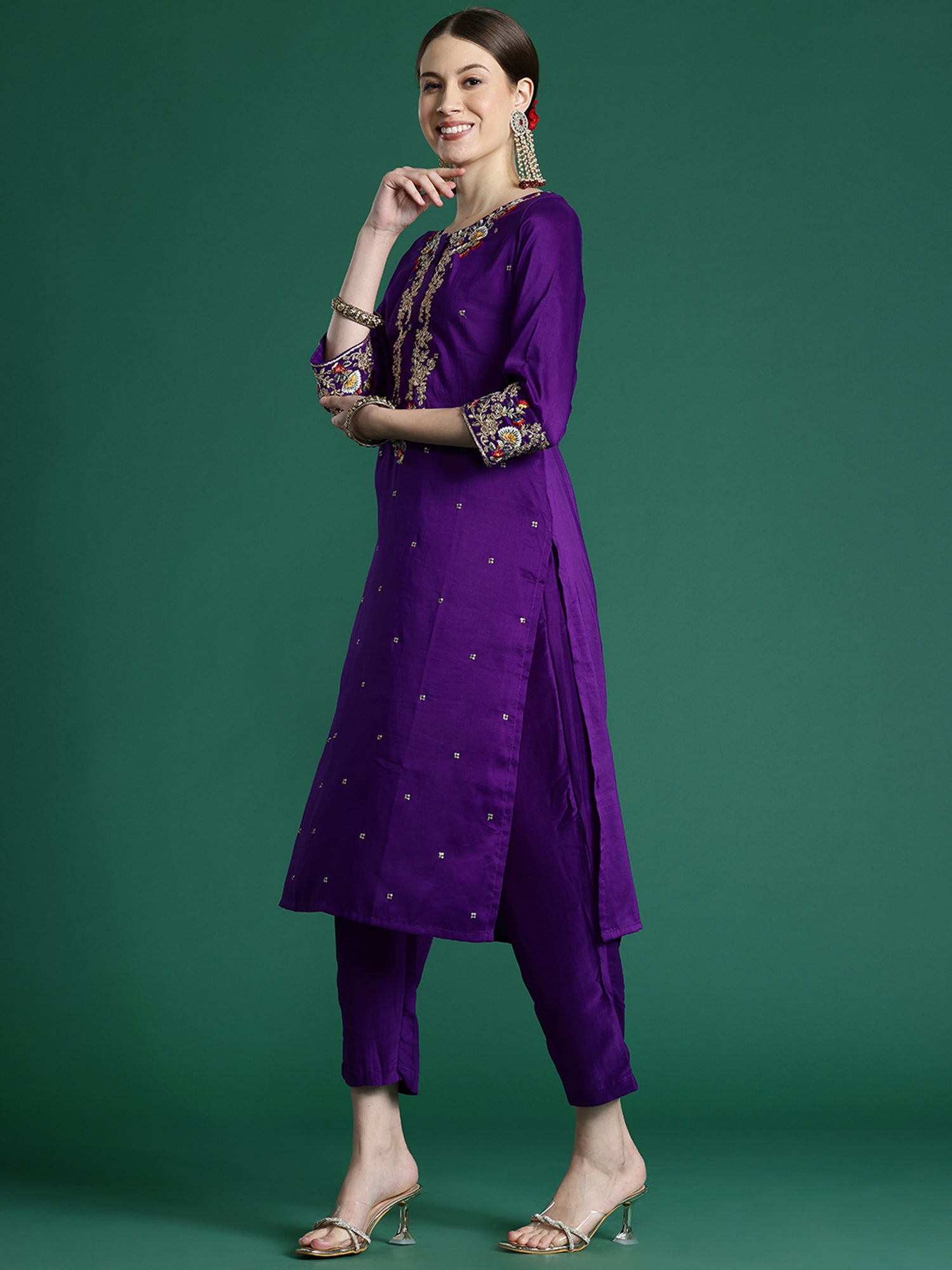 indo era, suit, kurta set for women, indo era kurta, kurta sets for ladies, summer dresses for women, 3 piece suit, cotton kurta set for women, new arrivals, women kurti plazo set, women in suit, kurta suit, floral kurta, short suit, spring summer, Purple suit