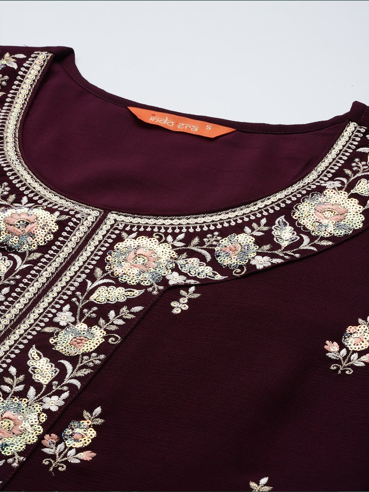 indo era, suit, kurta set for women, indo era kurta, kurta sets for ladies, summer dresses for women, 3 piece suit, cotton kurta set for women, new arrivals, women kurti plazo set, women in suit, kurta suit, floral kurta, short suit, spring summer, Burgundy suit