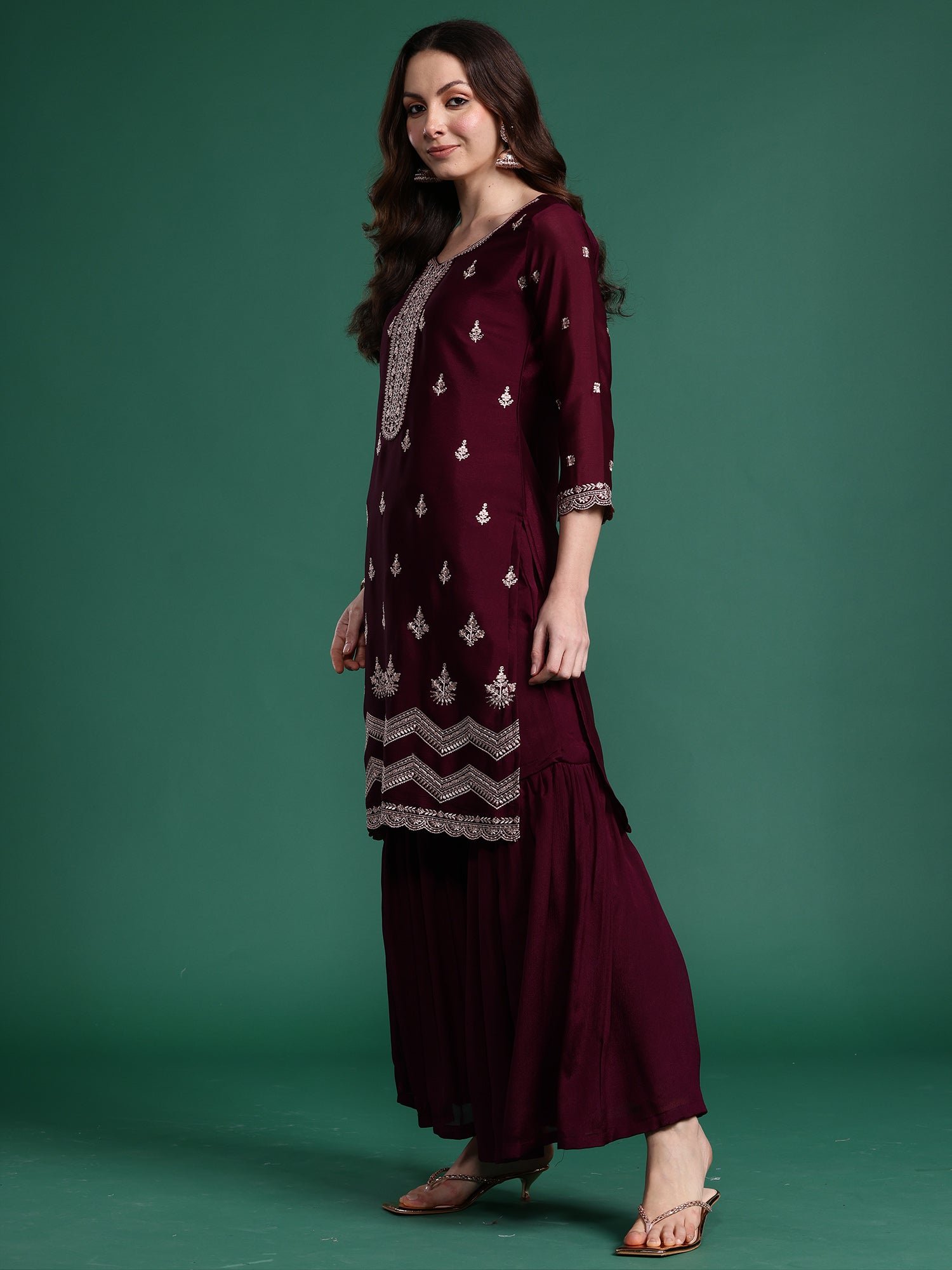 indo era, suit, kurta set for women, indo era kurta, kurta sets for ladies, summer dresses for women, 3 piece suit, cotton kurta set for women, new arrivals, women kurti plazo set, women in suit, kurta suit, floral kurta, short suit, spring summer, Burgundy suit