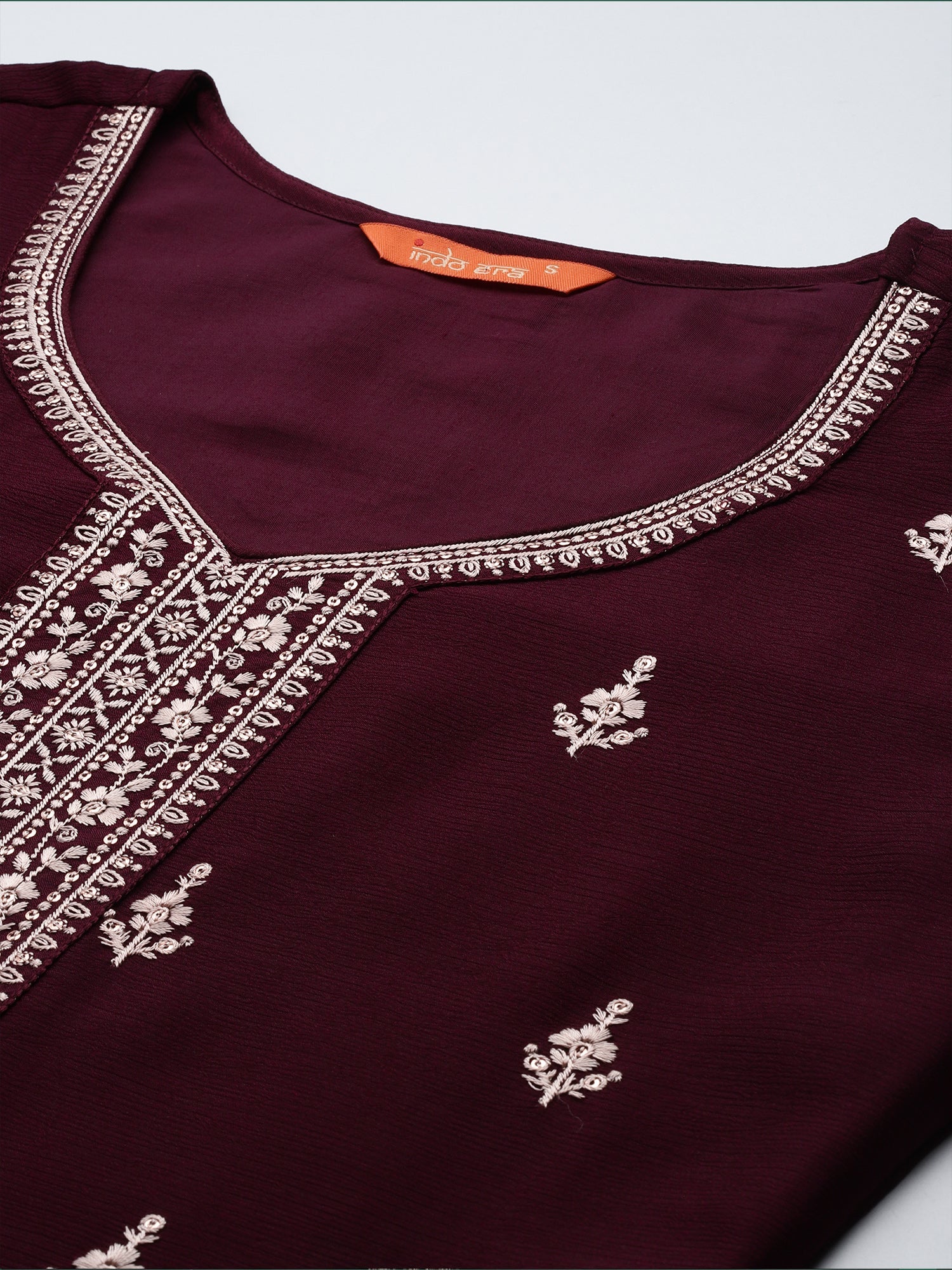 indo era, suit, kurta set for women, indo era kurta, kurta sets for ladies, summer dresses for women, 3 piece suit, cotton kurta set for women, new arrivals, women kurti plazo set, women in suit, kurta suit, floral kurta, short suit, spring summer, Burgundy suit