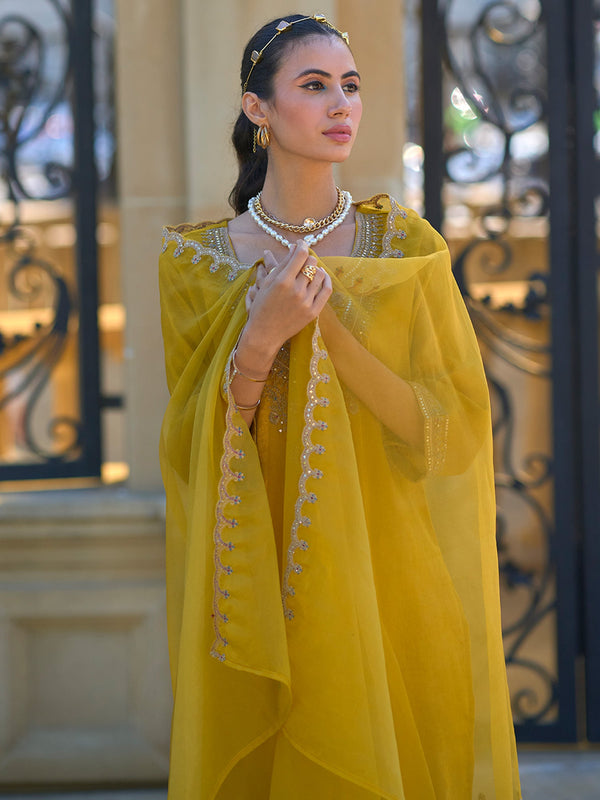 Yellow Kurta Sets  For women,indo era, indoera, kurta set for women, women kurta set, women suit, summer wear for women, festive suit for women, mother's day outfit, dress for mother, mother's day special, kurta set for women, kurta for women, kurta trouser and dupatta