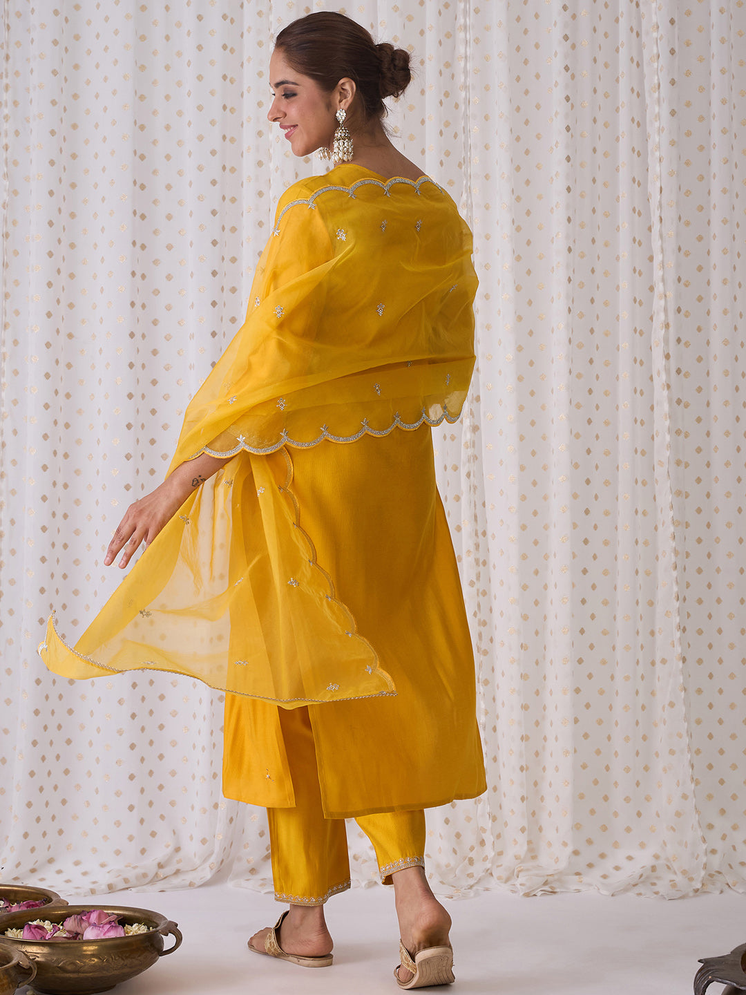 Yellow Kurta Sets  For women,indo era, indoera, kurta set for women, women kurta set, women suit, summer wear for women, festive suit for women, mother's day outfit, dress for mother, mother's day special, kurta set for women, kurta for women, kurta trouser and dupatta