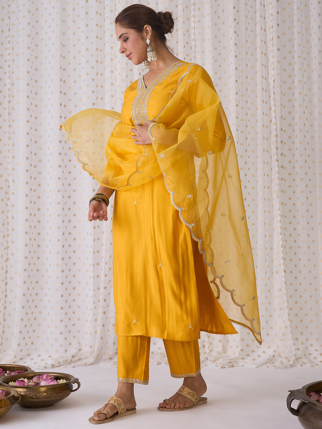 Yellow Kurta Sets  For women,indo era, indoera, kurta set for women, women kurta set, women suit, summer wear for women, festive suit for women, mother's day outfit, dress for mother, mother's day special, kurta set for women, kurta for women, kurta trouser and dupatta