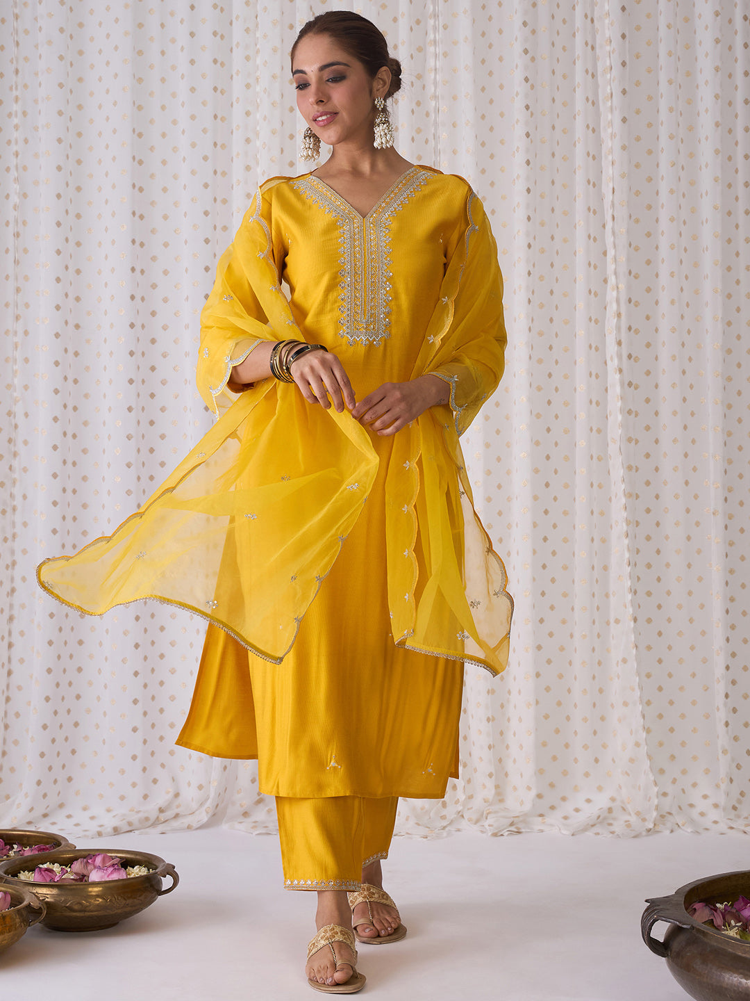 Yellow Kurta Sets  For women,indo era, indoera, kurta set for women, women kurta set, women suit, summer wear for women, festive suit for women, mother's day outfit, dress for mother, mother's day special, kurta set for women, kurta for women, kurta trouser and dupatta