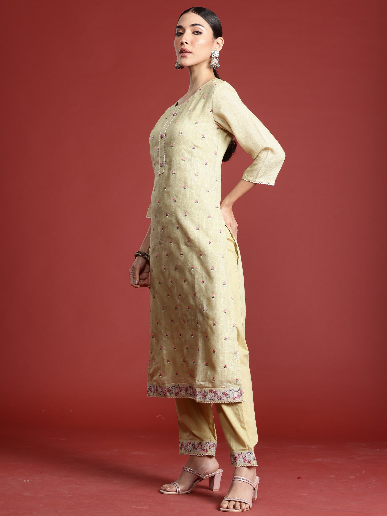 indo era, suit, kurta set for women, indo era kurta, kurta sets for ladies, summer dresses for women, 3 piece suit, cotton kurta set for women, new arrivals, women kurti plazo set, women in suit, kurta suit, floral kurta, short suit, spring summer, Yellow suit
