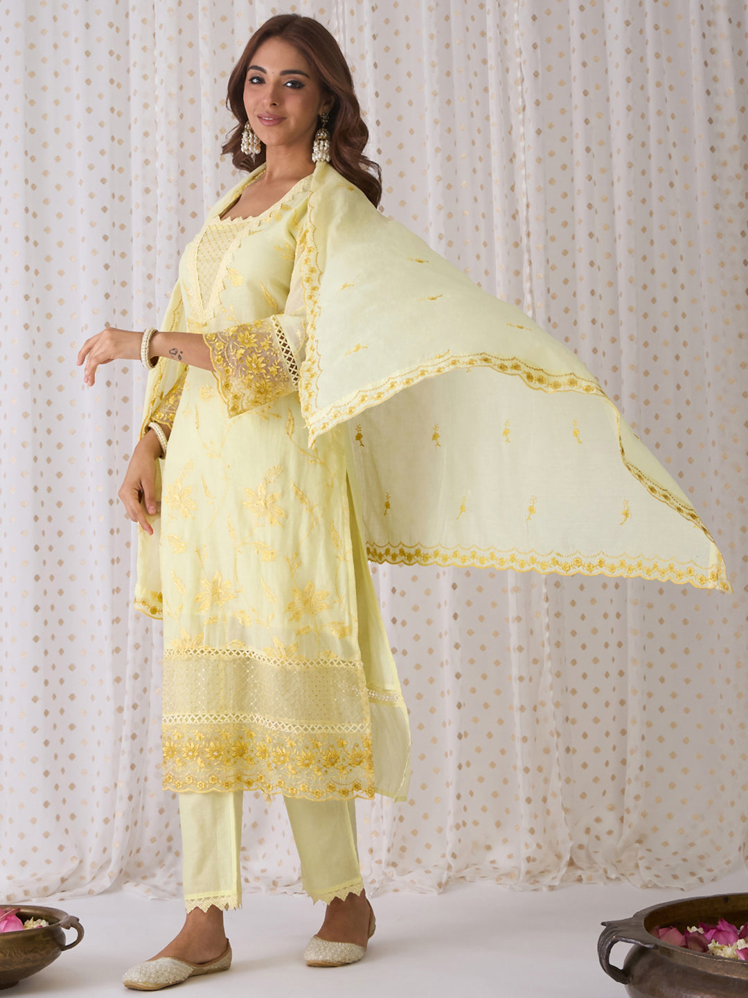 Yellow Kurta Sets  For women,indo era, indoera, kurta set for women, women kurta set, women suit, summer wear for women, festive suit for women, mother's day outfit, dress for mother, mother's day special, kurta set for women, kurta for women, kurta trouser and dupatta