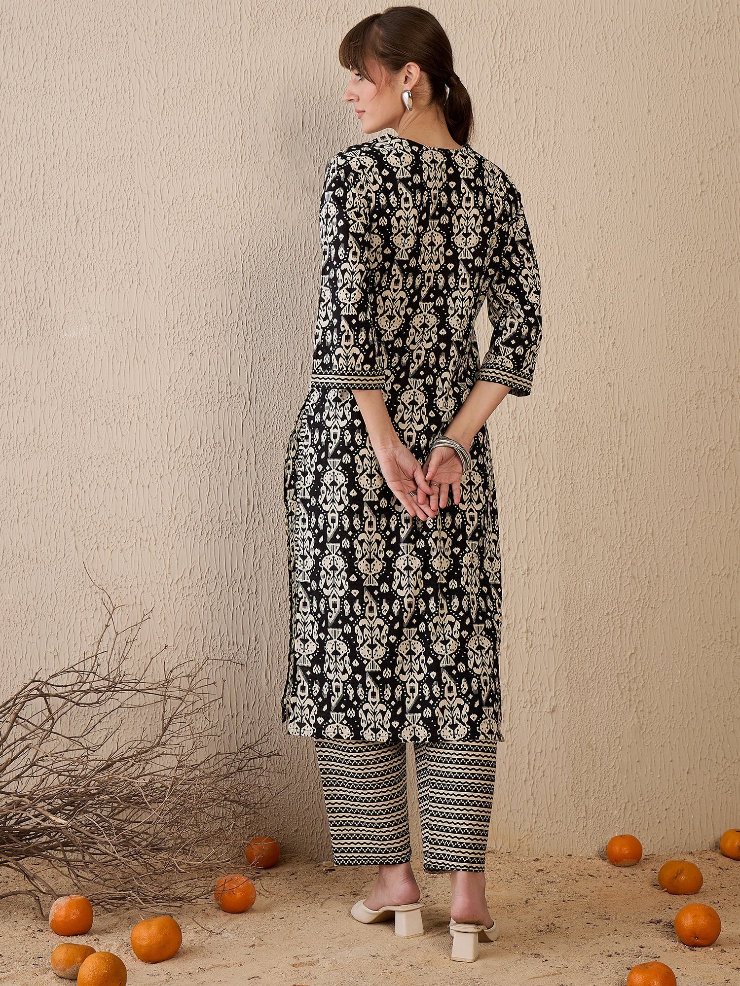 indo era, suit, kurta set for women, indo era kurta, kurta sets for ladies, summer dresses for women, 3 piece suit, cotton kurta set for women, new arrivals, women kurti plazo set, women in suit, kurta suit, floral kurta, short suit, spring summer, Black suit