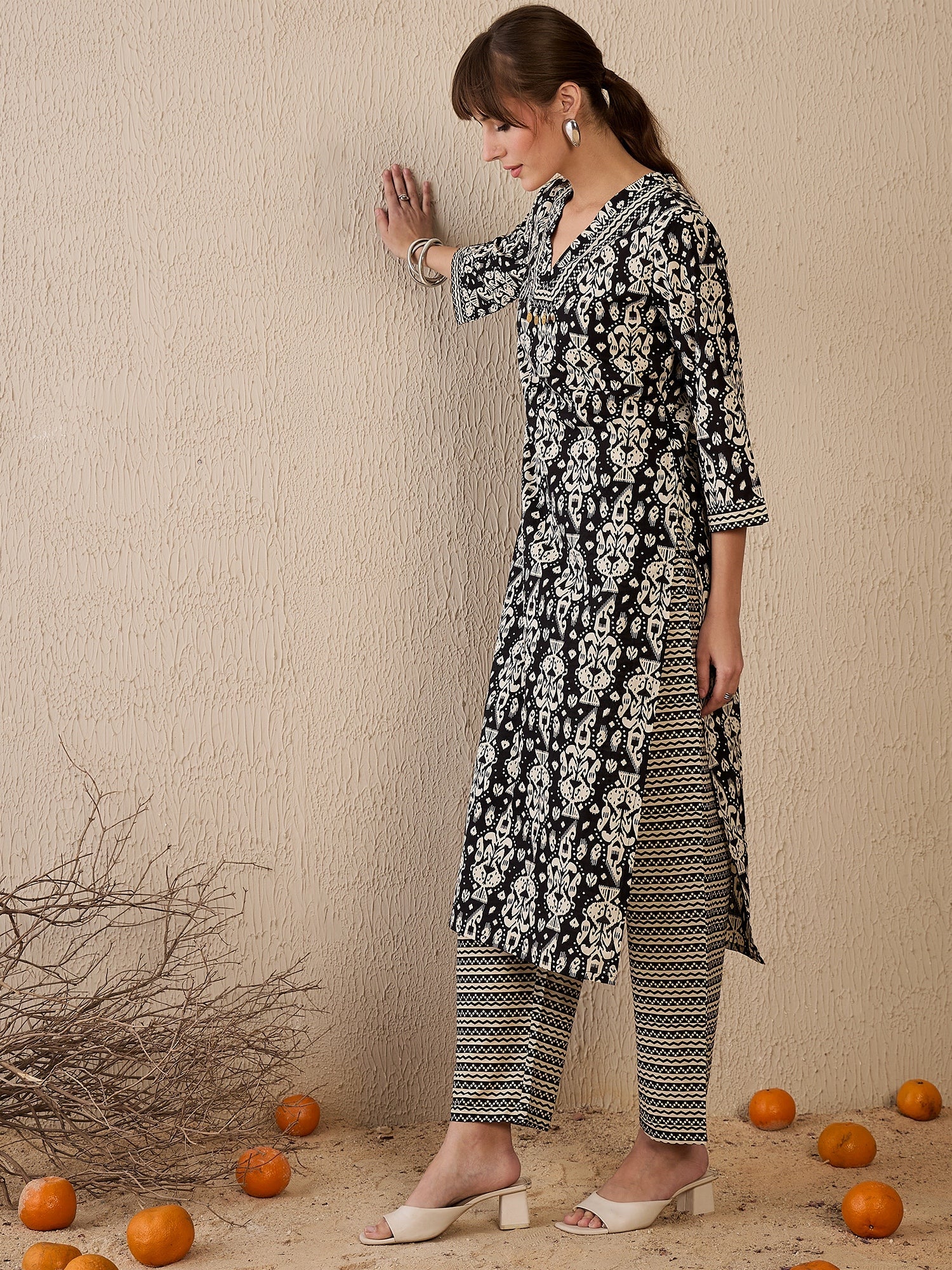 indo era, suit, kurta set for women, indo era kurta, kurta sets for ladies, summer dresses for women, 3 piece suit, cotton kurta set for women, new arrivals, women kurti plazo set, women in suit, kurta suit, floral kurta, short suit, spring summer, Black suit