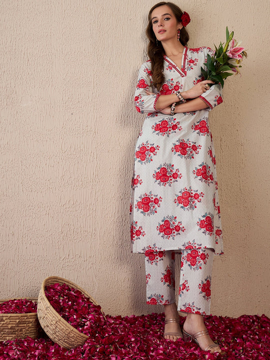 Indo Era Blue Printed Straight Kurta Trousers Set