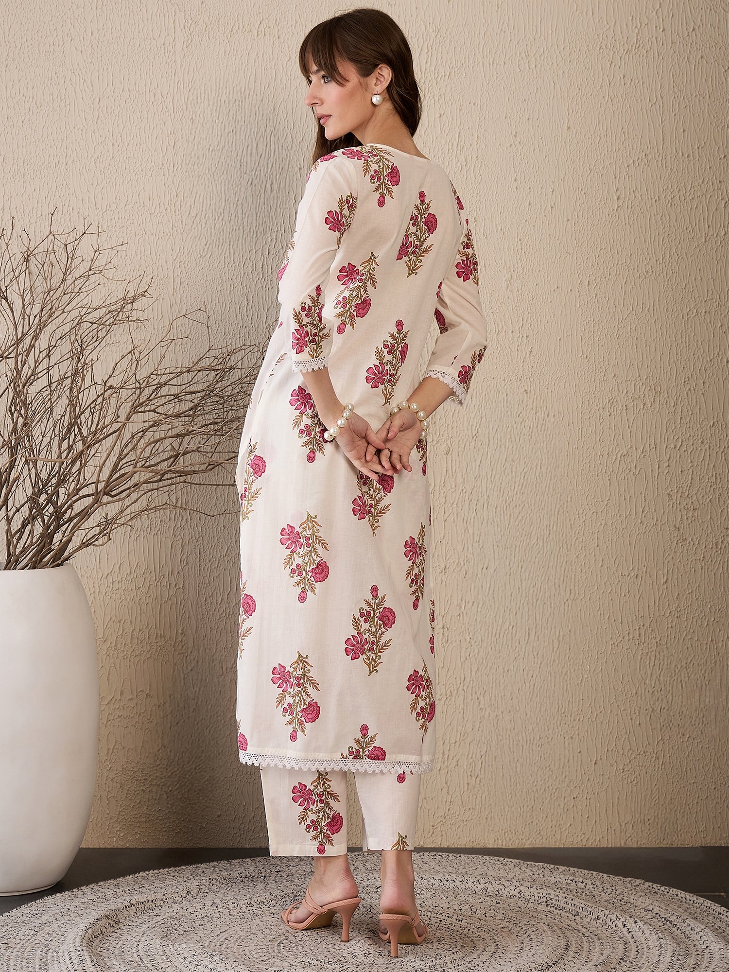 indo era, suit, kurta set for women, indo era kurta, kurta sets for ladies, summer dresses for women, 3 piece suit, cotton kurta set for women, new arrivals, women kurti plazo set, women in suit, kurta suit, floral kurta, short suit, spring summer, White suit