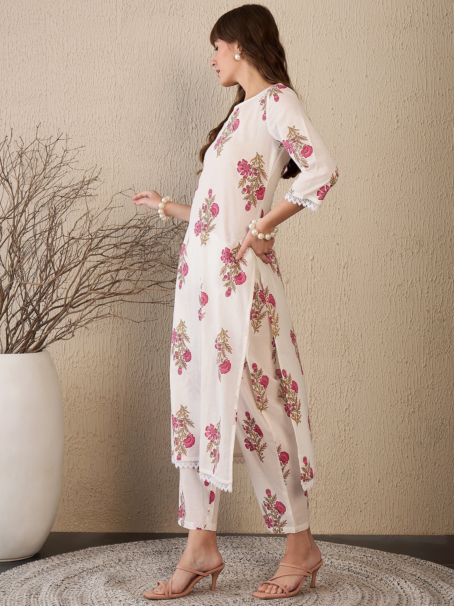 indo era, suit, kurta set for women, indo era kurta, kurta sets for ladies, summer dresses for women, 3 piece suit, cotton kurta set for women, new arrivals, women kurti plazo set, women in suit, kurta suit, floral kurta, short suit, spring summer, White suit