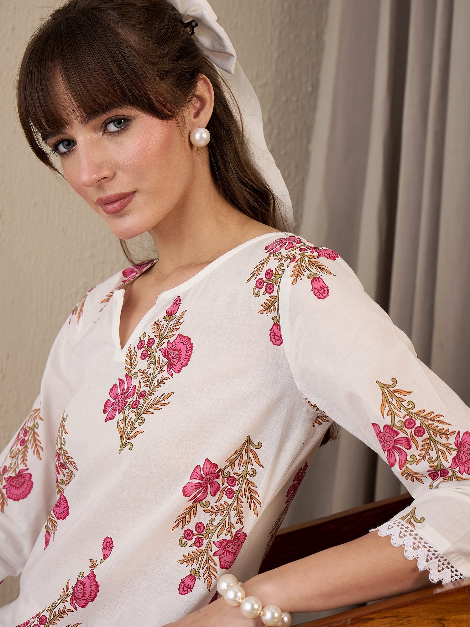 indo era, suit, kurta set for women, indo era kurta, kurta sets for ladies, summer dresses for women, 3 piece suit, cotton kurta set for women, new arrivals, women kurti plazo set, women in suit, kurta suit, floral kurta, short suit, spring summer, White suit
