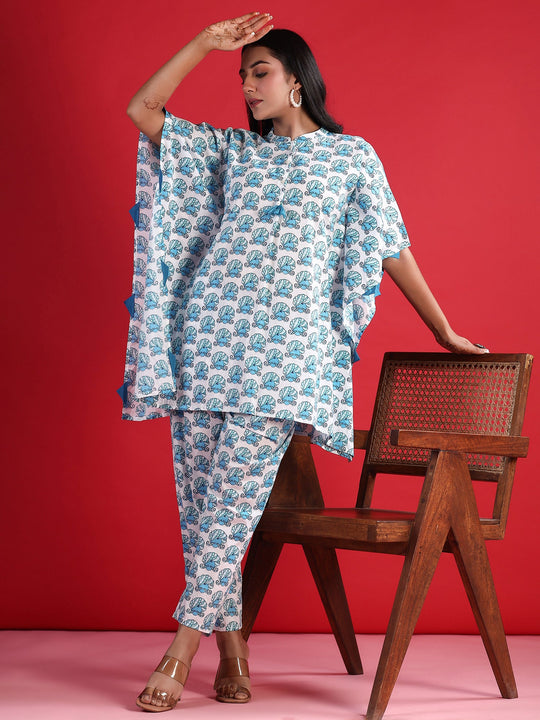 Indo Era White Printed Smart Casual Co-Ords Set