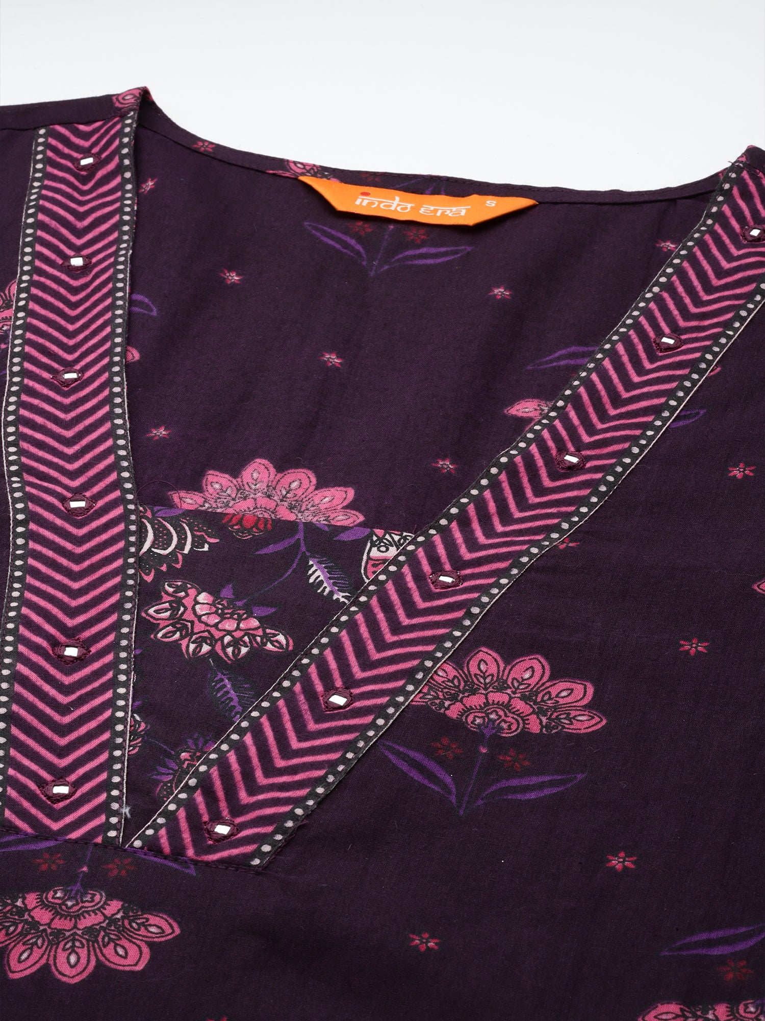 Indo era Burgundy Printed Straight Kurta Trousers Set