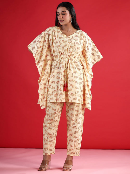 Indo Era Yellow Printed Smart Casual Co-Ords Set