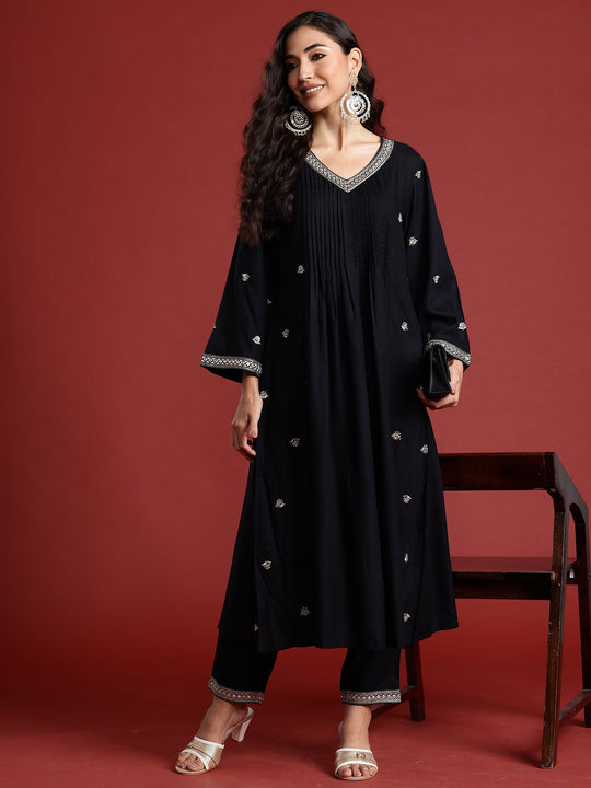 Indo Era Black embroidered Kurta with Trousers
