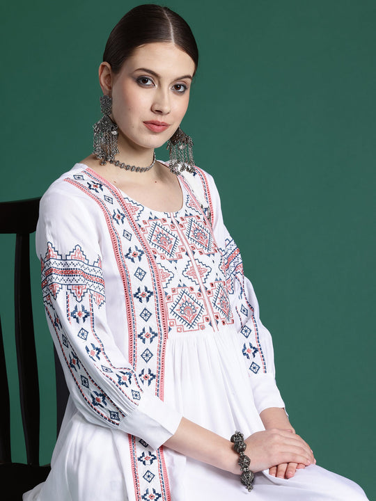 Indo Era White Embroidered Smart Casual Co-Ords set