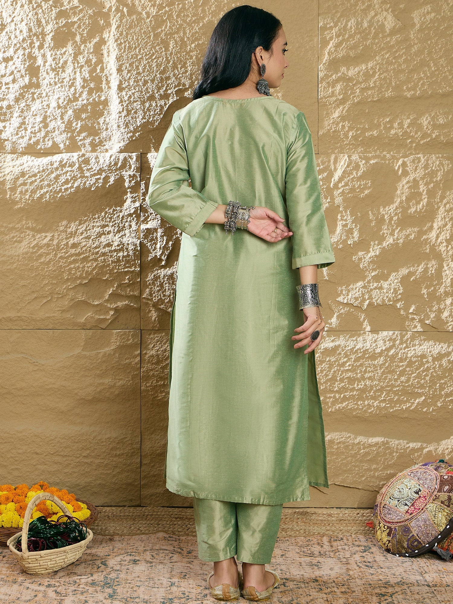 indo era, suit, kurta set for women, indo era kurta, kurta sets for ladies, summer dresses for women, 3 piece suit, cotton kurta set for women, new arrivals, women kurti plazo set, women in suit, kurta suit, floral kurta, short suit, spring summer, Green suit