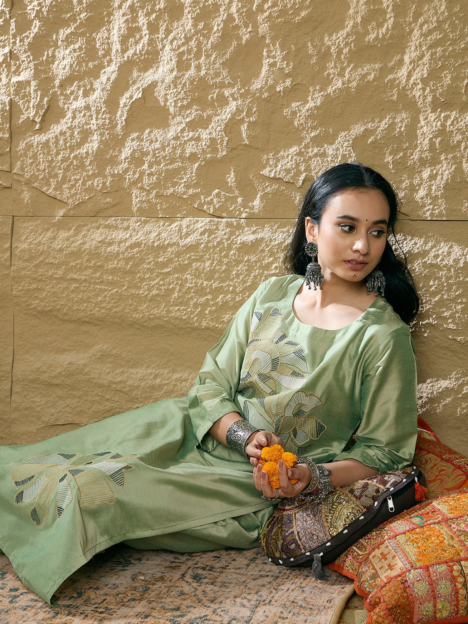 indo era, suit, kurta set for women, indo era kurta, kurta sets for ladies, summer dresses for women, 3 piece suit, cotton kurta set for women, new arrivals, women kurti plazo set, women in suit, kurta suit, floral kurta, short suit, spring summer, Green suit