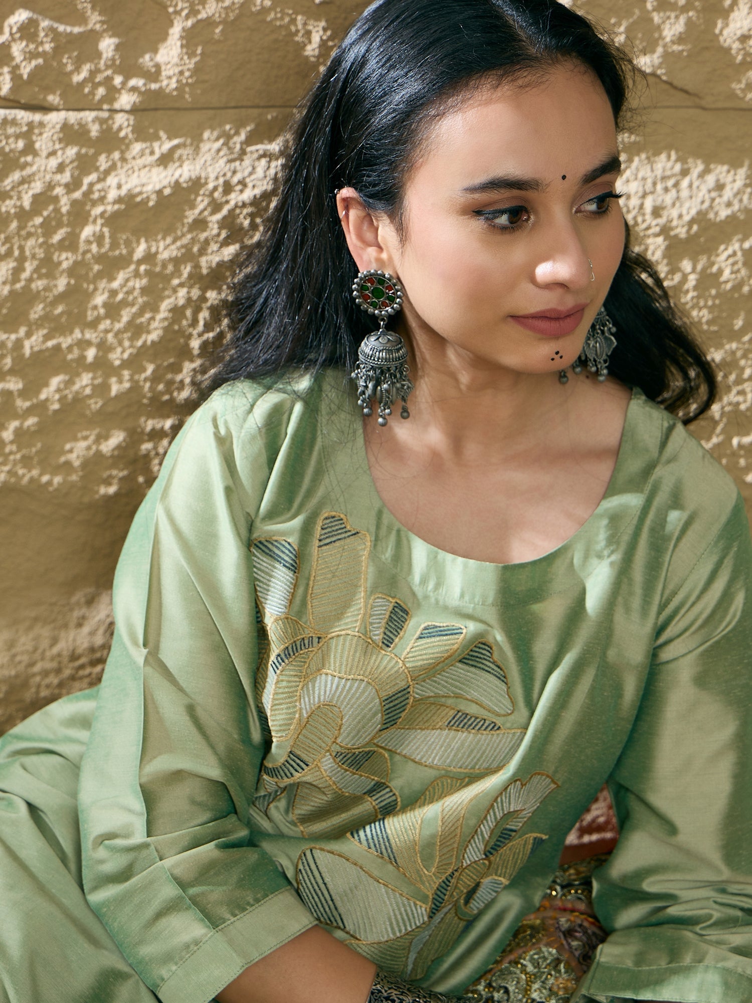 indo era, suit, kurta set for women, indo era kurta, kurta sets for ladies, summer dresses for women, 3 piece suit, cotton kurta set for women, new arrivals, women kurti plazo set, women in suit, kurta suit, floral kurta, short suit, spring summer, Green suit